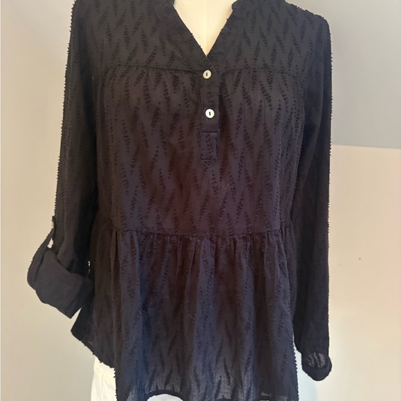 Anthropologie(Dolan) textured front & knit back roll sleeve top - Picture 4 of 7